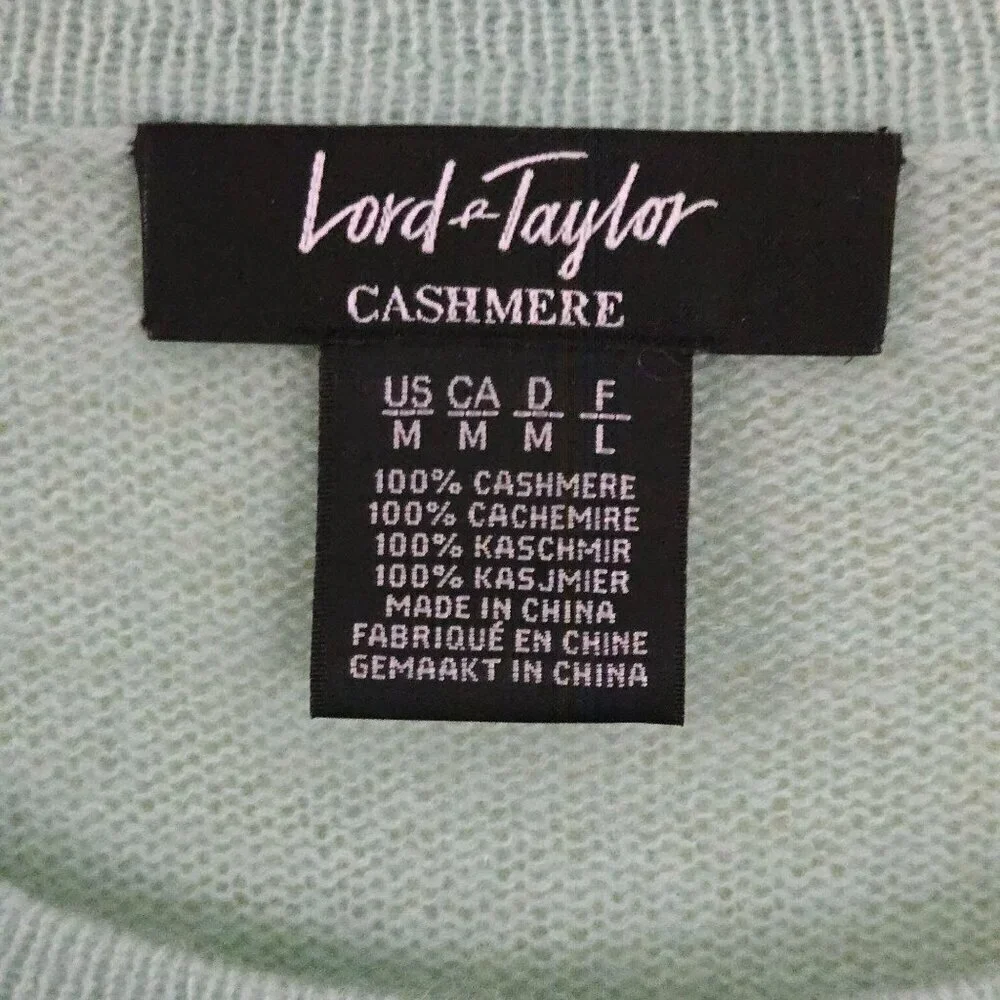 Lord & Taylor Mint Green 100% Cashmere Ruffled Hem Sweater Size M